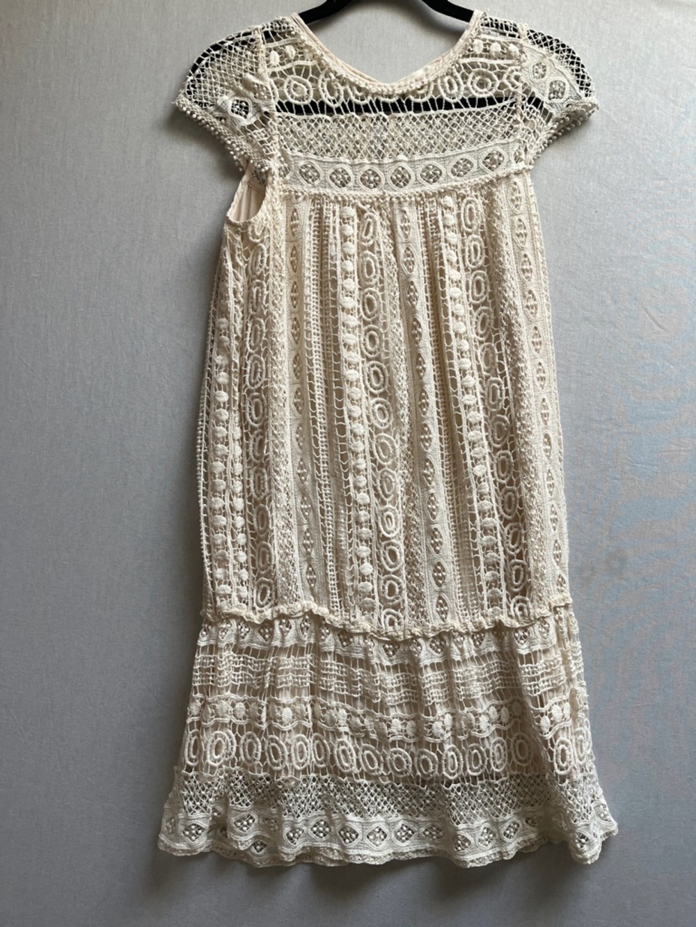 Anthropologie Maeve Ivory Crochet Bohemian Peasant Drop Waist Dress S